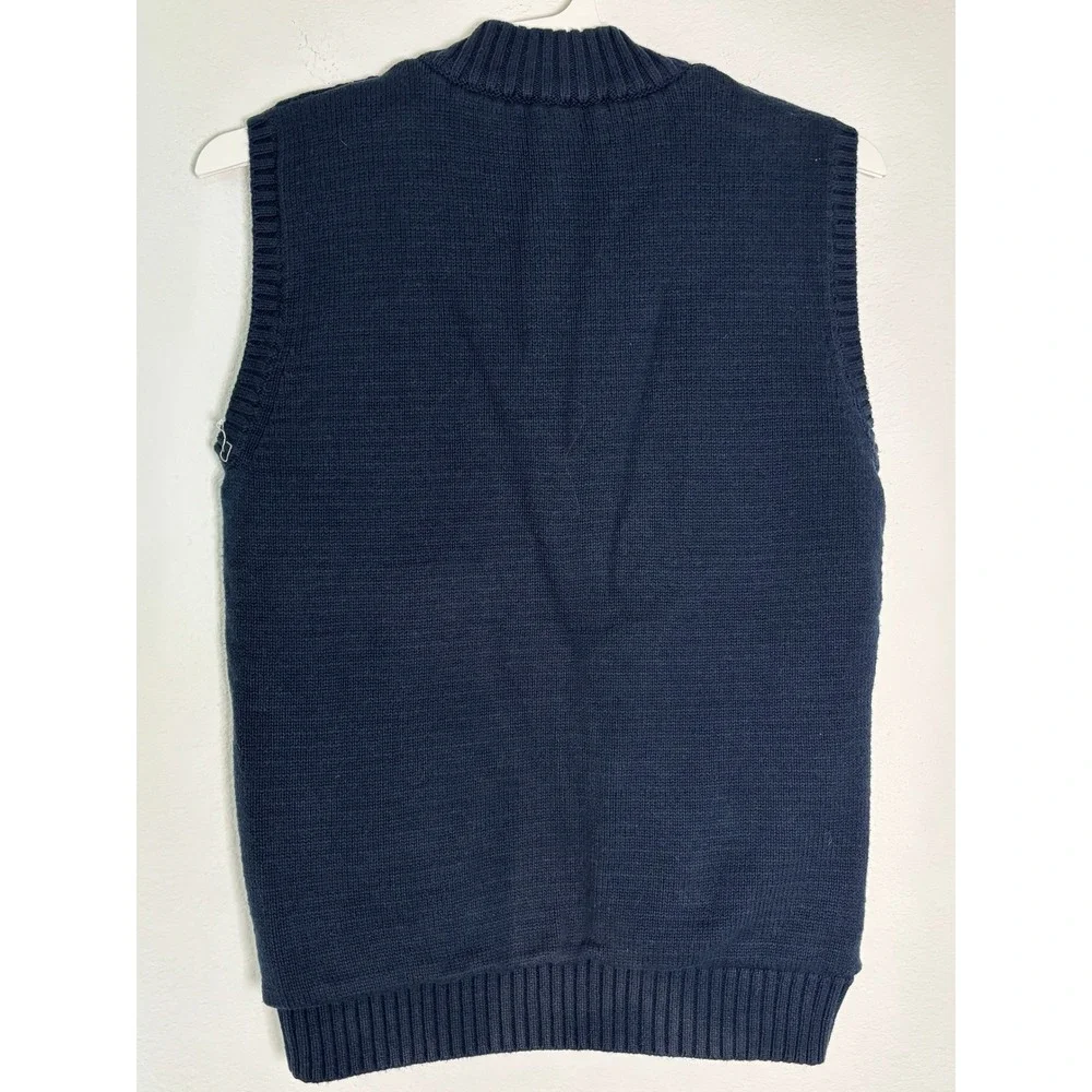 Cat & Jack Boys Navy Blue Cable Knit Sherpa Lined Quarter Zip Sweater Vest 12/14